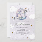 Moon Stars & Clouds Lavender Baby Shower  招待状 (正面)