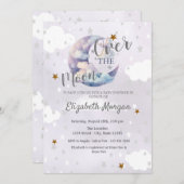 Moon Stars & Clouds Lavender Baby Shower  招待状 (正面/裏面)