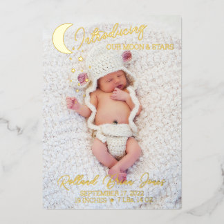 Moon & Stars Gold Foil Photo Birth Announcement 箔招待状