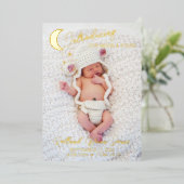 Moon & Stars Gold Foil Photo Birth Announcement 箔招待状 (立ち正面)