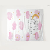 Moon & Stars personalizado rosa Baby Shower texto  タペストリー (正面(横))