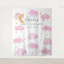 Moon & Stars personalizado rosa Baby Shower texto  タペストリー