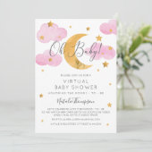 Moon & Stars Pink Virtual Baby Shower Inv 招待状 (スタンド正面)