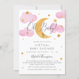 Moon & Stars Pink Virtual Baby Shower Inv 招待状
