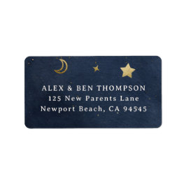 Moon Stars Starry Night Navy Blue Gold Address ラベル
