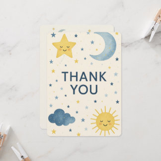 Moon, Stars & Sun Celestial Baby Shower Thank You 招待状