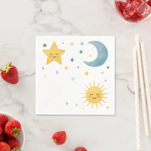 Moon, Stars, Sun & Cloud Celestial Baby Shower スタンダードカクテルナプキン (インサイチュ)