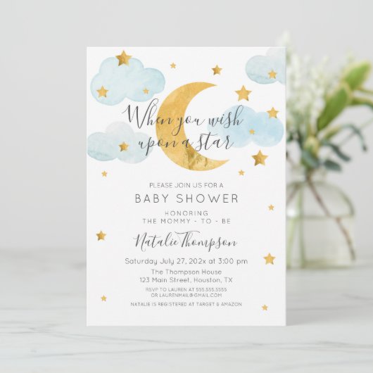 Moon & Stars theme Baby Shower 招待状 (スタンド正面)