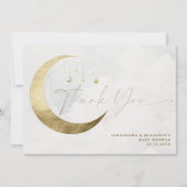 Moon Stars Twinkle White Clouds Coed Baby Shower サンキューカード (正面)