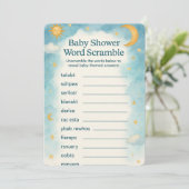 Moon, Stars & Whimsical Word Scramble Baby Shower 招待状 (スタンド正面)