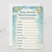 Moon, Stars & Whimsical Word Scramble Baby Shower 招待状 (正面)