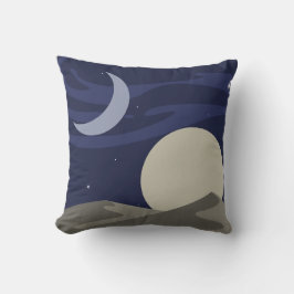 Moon & Sun Night over Desert Dunes Throw Pillow クッション