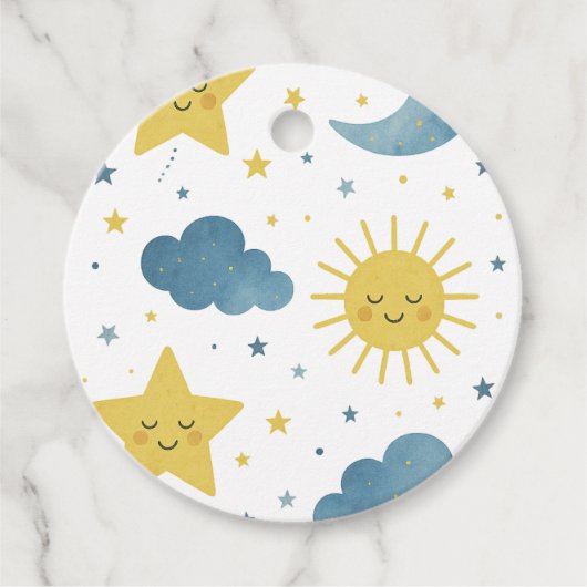 Moon, Sun & Stars Celestial Baby Shower フェイバータグ (正面)