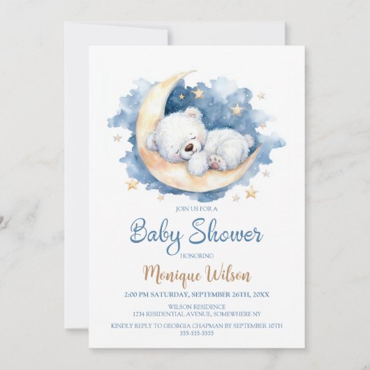 Moon Teddy Bear Baby Shower Invitation 招待状 (正面)