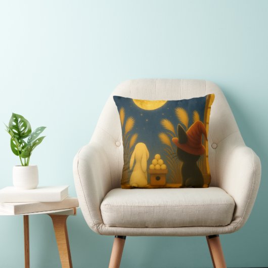 Moon Viewing Night – Black Cat and Rabbit under th クッション (椅子)