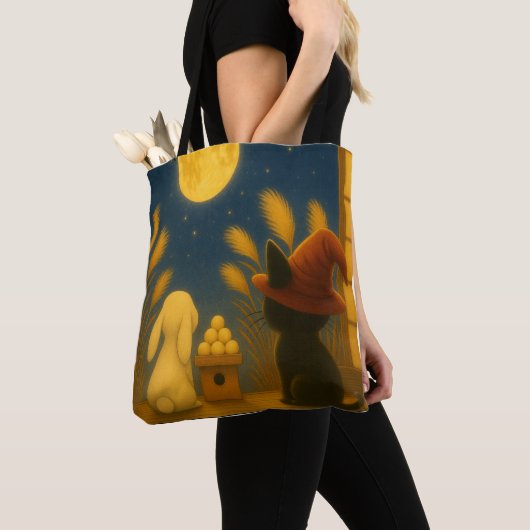 Moon Viewing Night – Black Cat and Rabbit under th トートバッグ (クローズアップ)