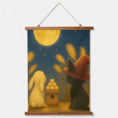 Moon Viewing Night – Black Cat and Rabbit under th 吊り下げ型タペストリー (正面)