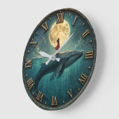 Moon Whale Fantasy Nautical Ocean Dream Coastal Be ラージ壁時計 (傾斜)