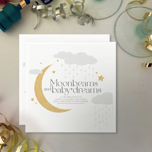 Moonbeams and baby dreams baby shower gray gold スタンダードカクテルナプキン