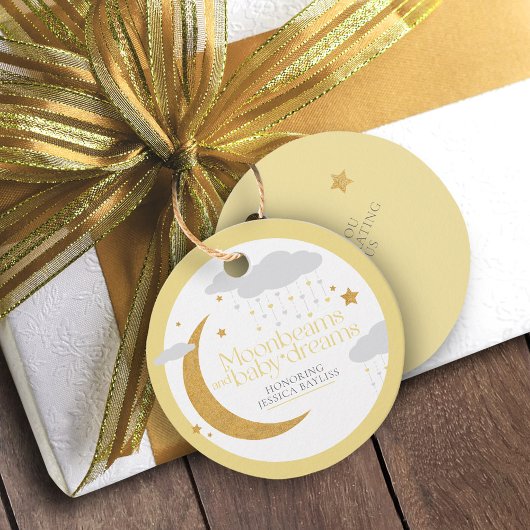 Moonbeams and baby dreams baby shower yellow フェイバータグ