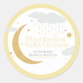 Moonbeams and baby dreams baby shower yellow ラウンドシール (正面)