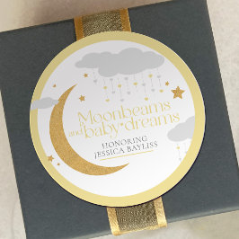 Moonbeams and baby dreams baby shower yellow ラウンドシール