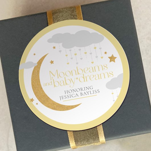 Moonbeams and baby dreams baby shower yellow ラウンドシール
