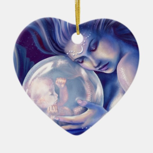 Moonborn -人魚およびベビー セラミックオーナメント (正面)