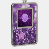 MoonDreamsミュージックロゴパープルフェイクグリッター&きらきら光る シルバープレートフレームオーナメント (右)
