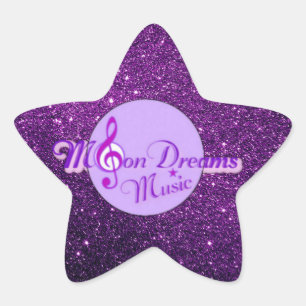MoonDreams音楽ロゴの紫色のフェイクなグリッター 星シール