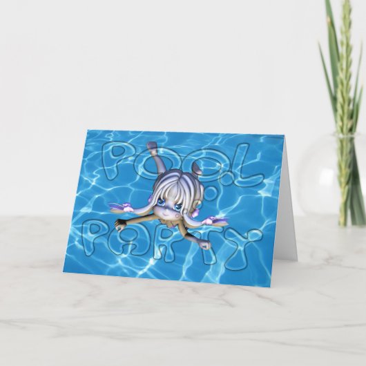 Mooniesのかわいこちゃんパイを持つプールのパーティの招待状 招待状 (正面)