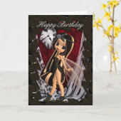 mooniesのゴシック様式妖精が付いているバースデー・カード カード (黄色い花)