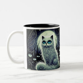 Moonlight cat - Magical White Cat Mug ツートーンマグカップ