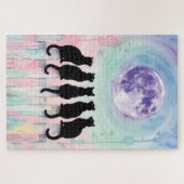 Moonlight Cats Puzzle – Five Black Cats Watercolor ジグソーパズル (横)