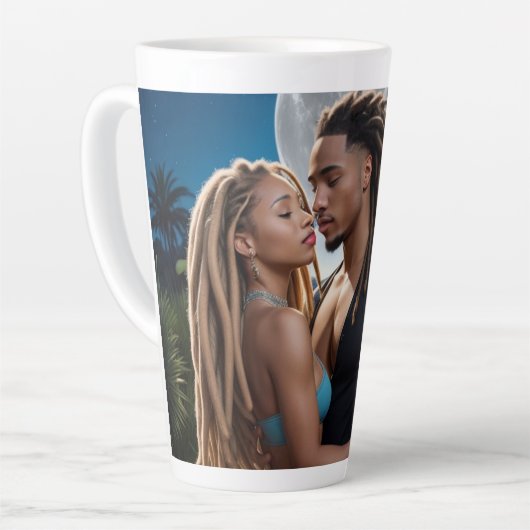Moonlight Couple Love Mug – Romantic Digital Art カフェラテマグ (左アングル)