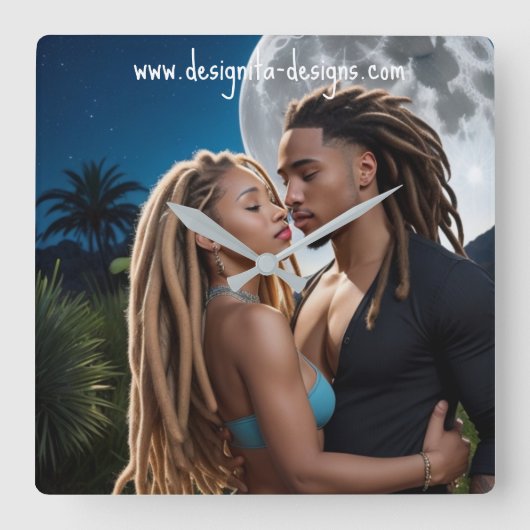 Moonlight Couple  – Romantic Digital Art  スクエア壁時計 (正面)