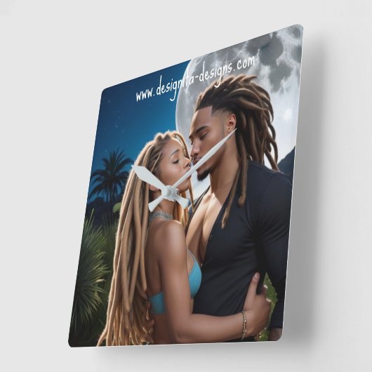 Moonlight Couple  – Romantic Digital Art  スクエア壁時計 (傾斜)