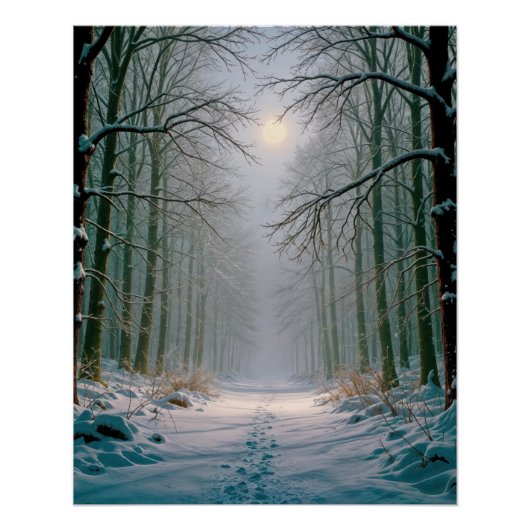 Moonlight Footprints In a Snowy Forest ポスター (正面)