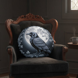 Moonlight Raven Goth Throw Pillow ラウンドクッション
