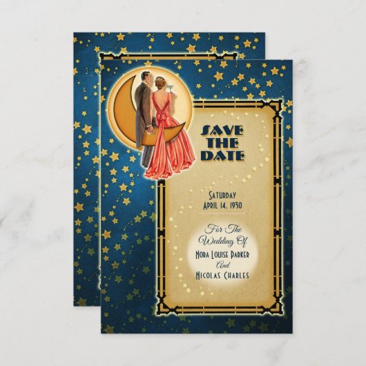 Moonlight Romance Wedding Save The Date - Brunette 招待状 (正面/裏面)