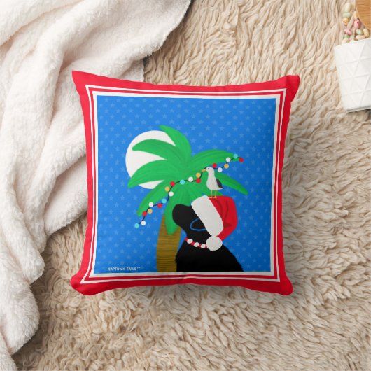 Moonlight Santa Black Dog Trimming Palm Tree クッション (ブランケット)