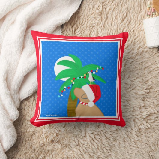 Moonlight Santa Yellow Dog Trimming Palm Tree クッション (ブランケット)