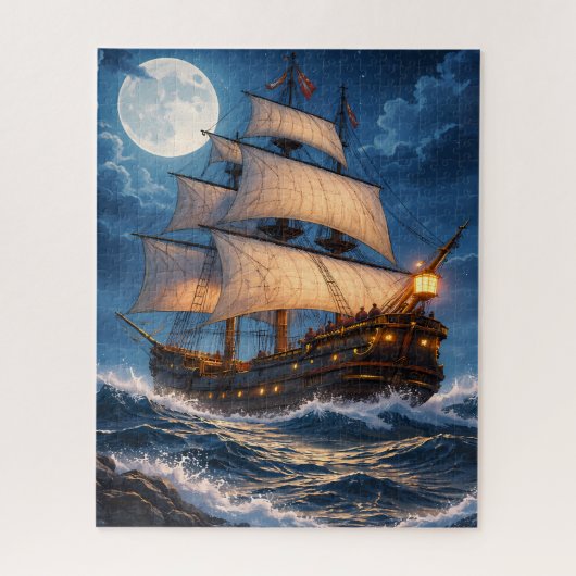Moonlight Ship Puzzle – Ocean Night Jigsaw ジグソーパズル (縦)