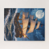 Moonlight Ship Puzzle – Ocean Night Jigsaw ジグソーパズル (横)
