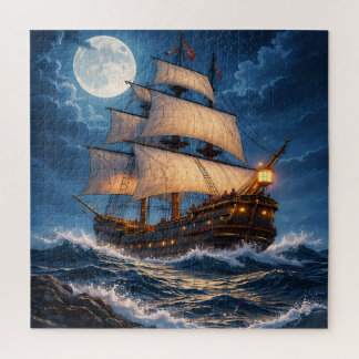 Moonlight Ship Puzzle – Ocean Night Jigsaw ジグソーパズル