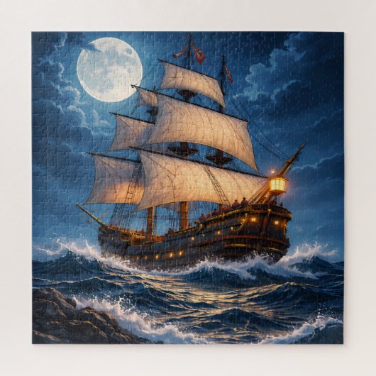 Moonlight Ship Puzzle – Ocean Night Jigsaw ジグソーパズル (縦)