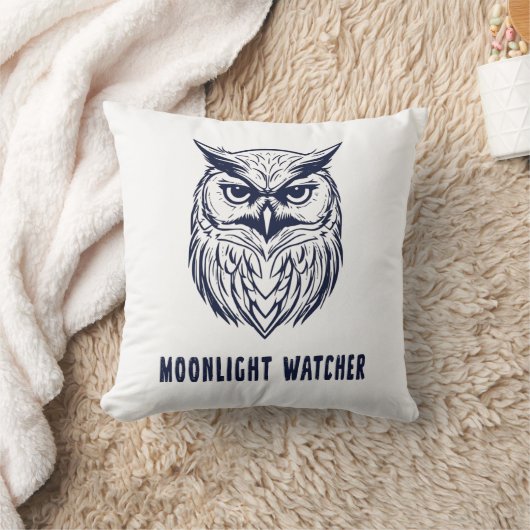 Moonlight Watcher – Mystical Owl Throw Pillow クッション (ブランケット)