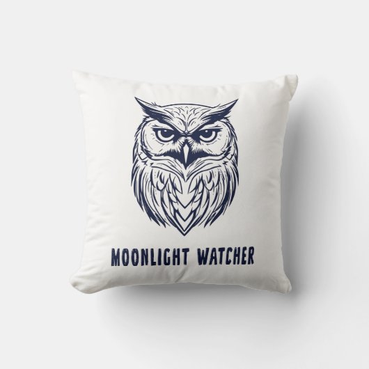 Moonlight Watcher – Mystical Owl Throw Pillow クッション (正面)