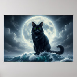 Moonlight Wave & Black Cat Poster ポスター