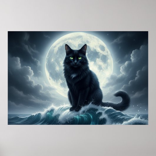 Moonlight Wave & Black Cat Poster ポスター (正面)